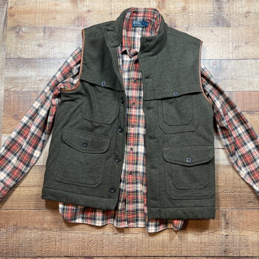 Polo Ralph Lauren Quilted Vest & Flannel Shirt Matching Set Size Large